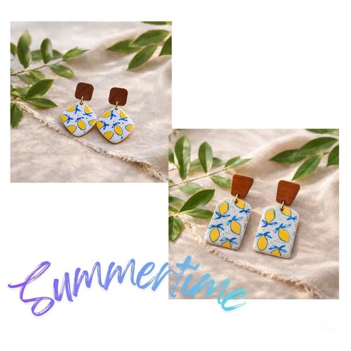 Boucles d'oreille polymère et résine motifs citron