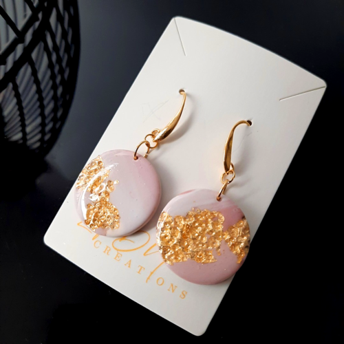 Boucles d'oreille rondes rose & or elegance