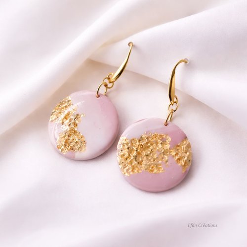 Boucles d'oreille rondes rose & or elegance