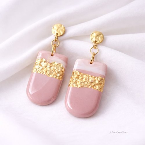 Boucles d'oreille polymère rose & or elegance