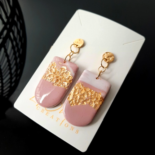 Boucles d'oreille polymère rose & or elegance