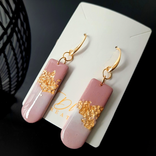 Boucles d'oreille longues polymère rose et or elegance