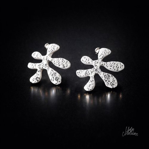 Boucles d'oreille moderne en argile polymère blanc & argent white silver