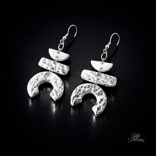 Boucles d'oreille modernes en argile polymère blanc & argent white silver