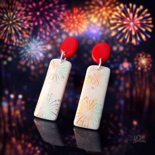 Boucles d'oreille multicolore en argile polymère et résine fiesta
