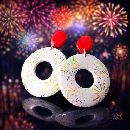 Boucles d'oreille rondes fiesta en argile polymère et résine