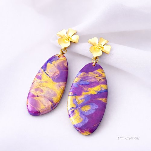 Boucles d'oreille mokume gane polymère summervibes