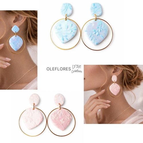 Boucles d'oreille artisanales en pâte polymère fait main collection oleflores
