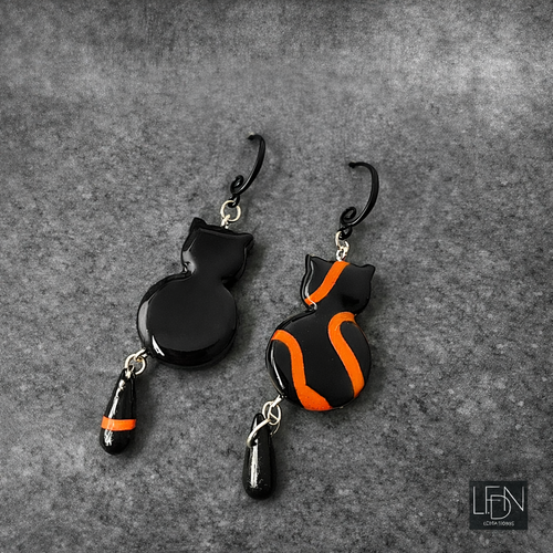 Boucles d'oreille polymère halloween chat noir
