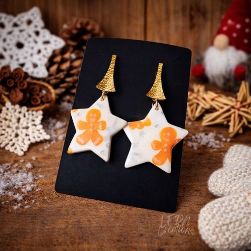 Boucles d'oreille étoiles de noël gingerbread