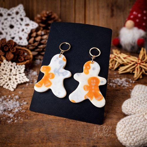 Boucles d'oreille bonhommes gingerbread en pâte polymère