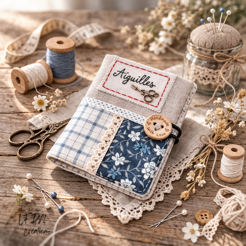 Carnet à aiguilles en tissu patchwork