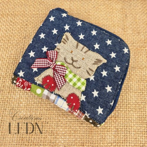 Porte-monnaie en tissu patchwork modèle chat