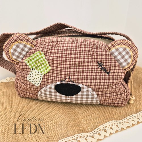 Sac ours en tissu patchwork - pièce unique