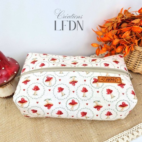 Maxi trousse de toilette en tissu popeline de coton imprimé champignons