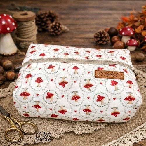 Maxi trousse de toilette en tissu popeline de coton imprimé champignons