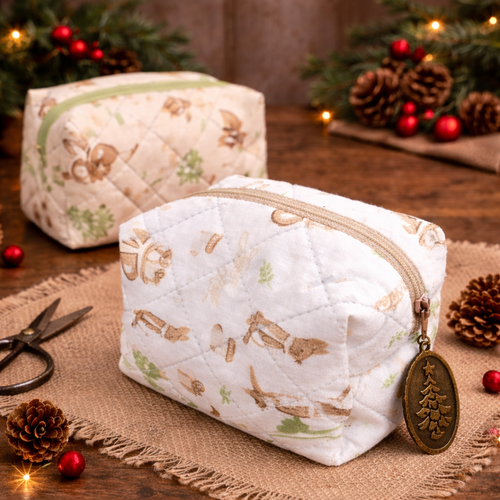 Mini trousse maquillage matelassée noël femme – pochette compacte tissu fait main – rangement sac à main – idée cadeau originale