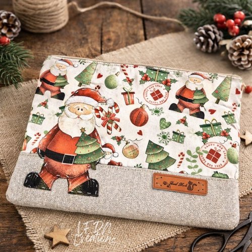 Trousse maquillage noël fait main – pochette femme pailletée dorée – idée cadeau festive et originale hiver