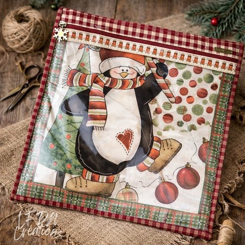 Pochette organiseur de couture motif pingouin noël