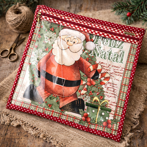 Pochette noël tissu fait main 28x28 cm – trousse couture père noël zippée rangement diy festive