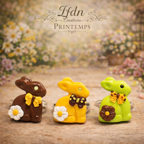 Bague lapin chocolat pâques fait main – bague réglable argentée – bijou artisanal original femme