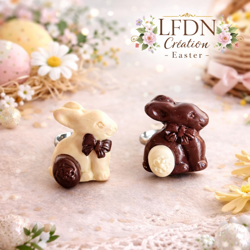 Bague lapin chocolat pâques fait main – bague gourmande artisanale en pâte polymère – bijou original réglable femme