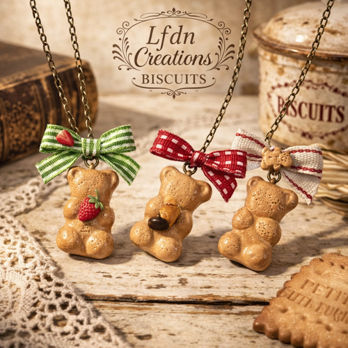 Collier ourson biscuit en pâte polymère - destock