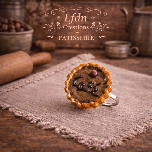 Bague tarte café en pâte polymère (fait main) - destock