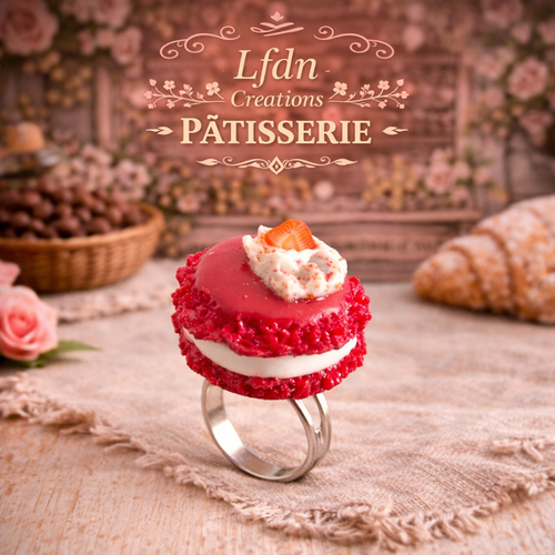 Bague macaron fraise chantilly - destock