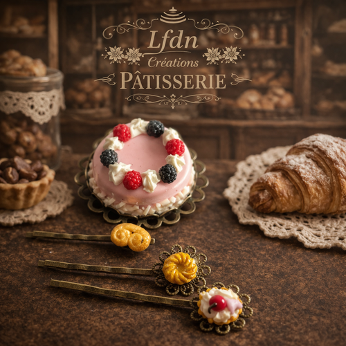 Ensemble broche gâteau & barrettes gourmandes - destock