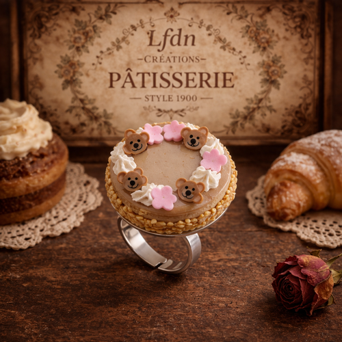 Bague gâteau moka café & décor ours – destock