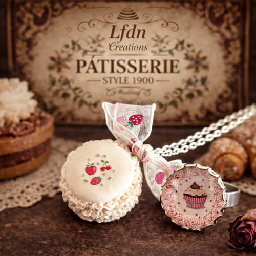 Nsemble collier macaron & bague cupcake – destock
