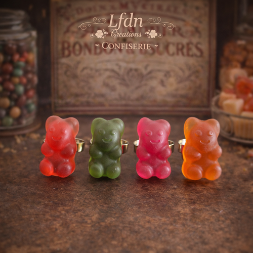 Bague ourson résine coloris au choix – destock