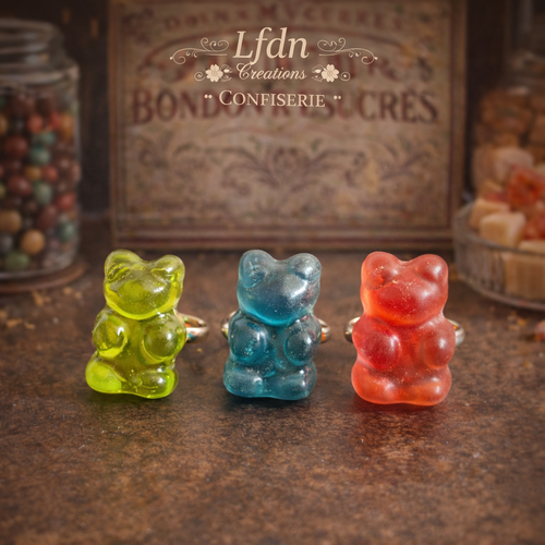 Bague ourson résine 3 couleurs au choix – destock