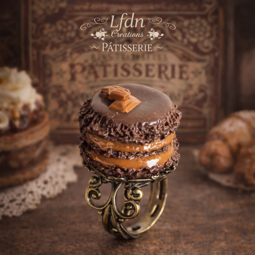 Bague double macaron chocolat caramel - destock