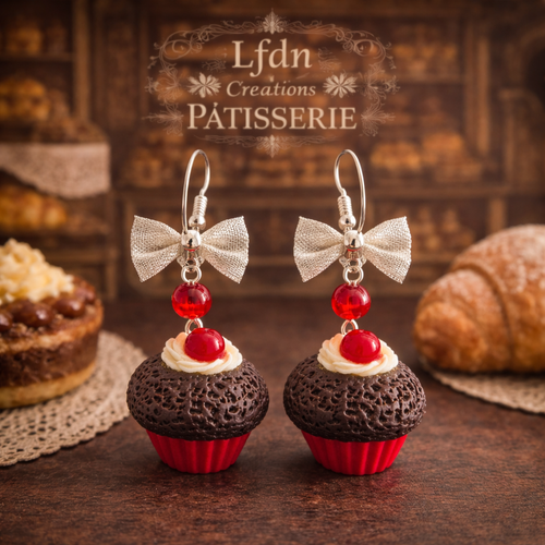 Boucles d’oreilles cupcake cerise - destock