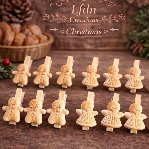 12 mini pinces à verre gingerbread noël - destock