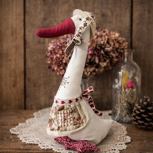 Oie décorative en tissu fait main – augustine – déco campagne chic en coton et lin – pièce unique artisanale