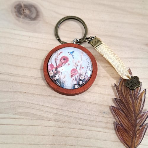 Porte clef bijoux de sac bois coquelicot délicat