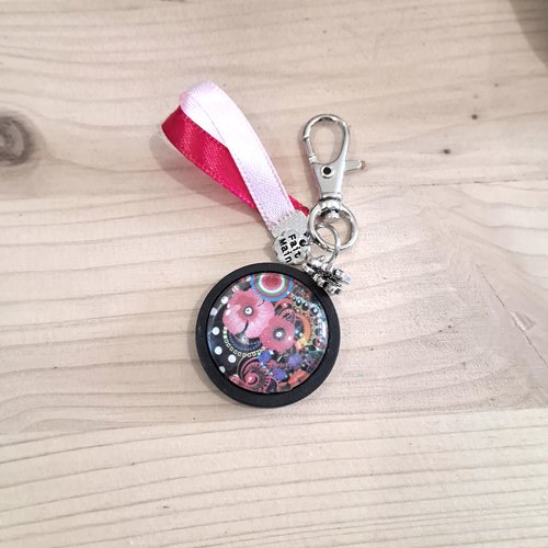 Porte clef fleurs rose