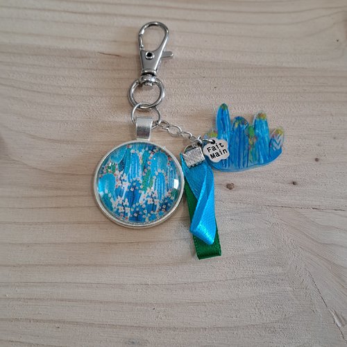 Porte clef cabochon cactus bleu