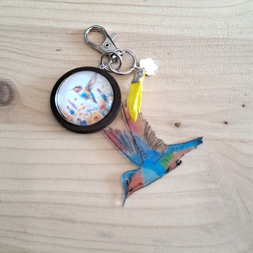 Porte clef bijoux de sac cabochon colibris