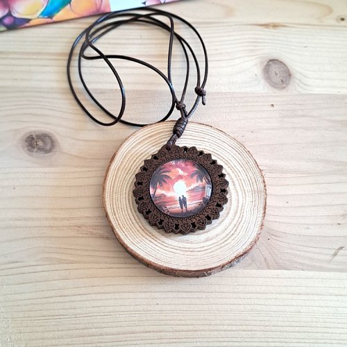 Collier cabochon soleil tropical