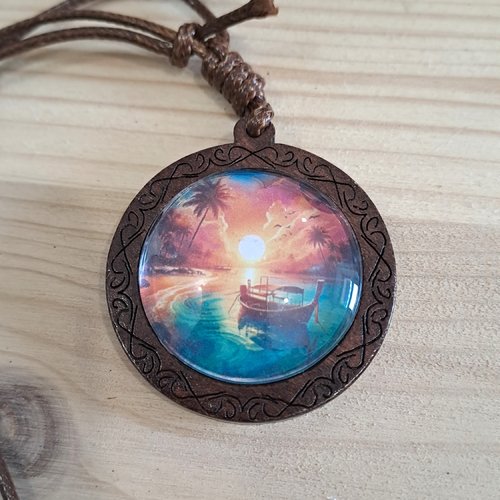 Collier cabochon verre femme couché de soleil