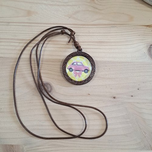 Collier cabochon verre 2 chevaux vintage rose