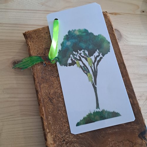 Marque-page arbre aux oiseaux  papier plastifier  durable