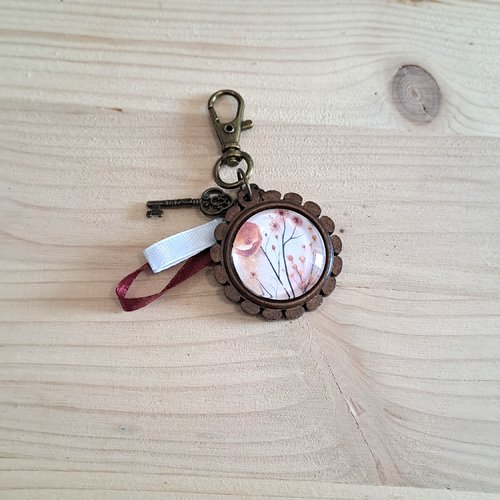 Porte clef cabochon bois noir, jolie porte clé amoureux accessoire clé