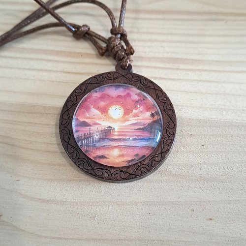 Collier cabochon coucher de soleil