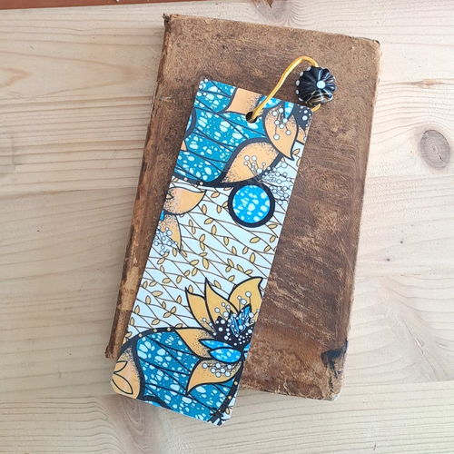 Marques page papier bleu et jaune, africain