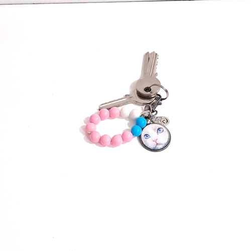 Porte clé, bijoux de sac chat blanc